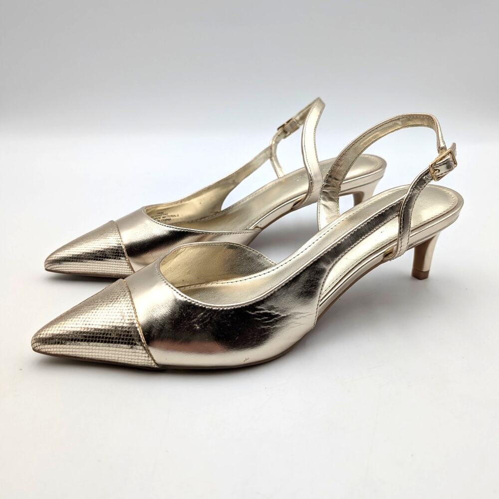 Calvin Klein Dasta Kitten Heel Slingback Pumps Women's Gold Size US7M EU37.5